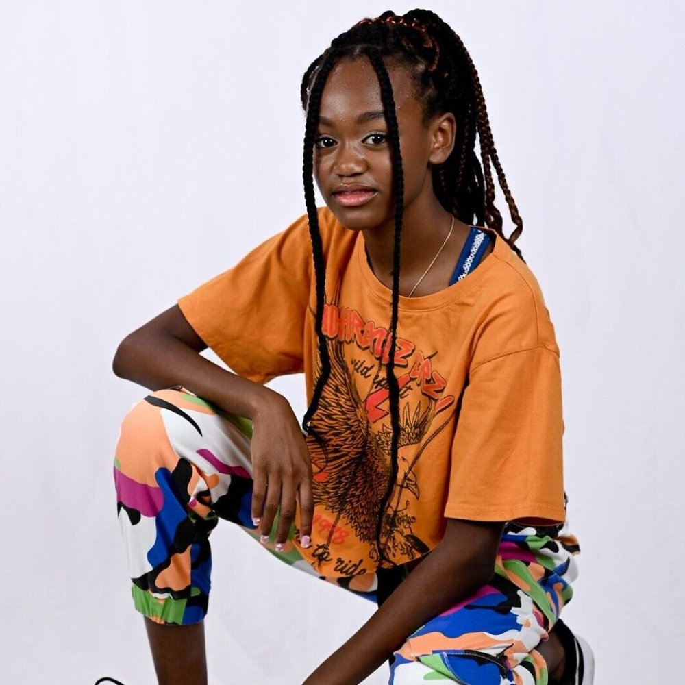 Multi-color camouflage pants - Jr Size 1 | Orange Crop Top -  Jr Size Medium